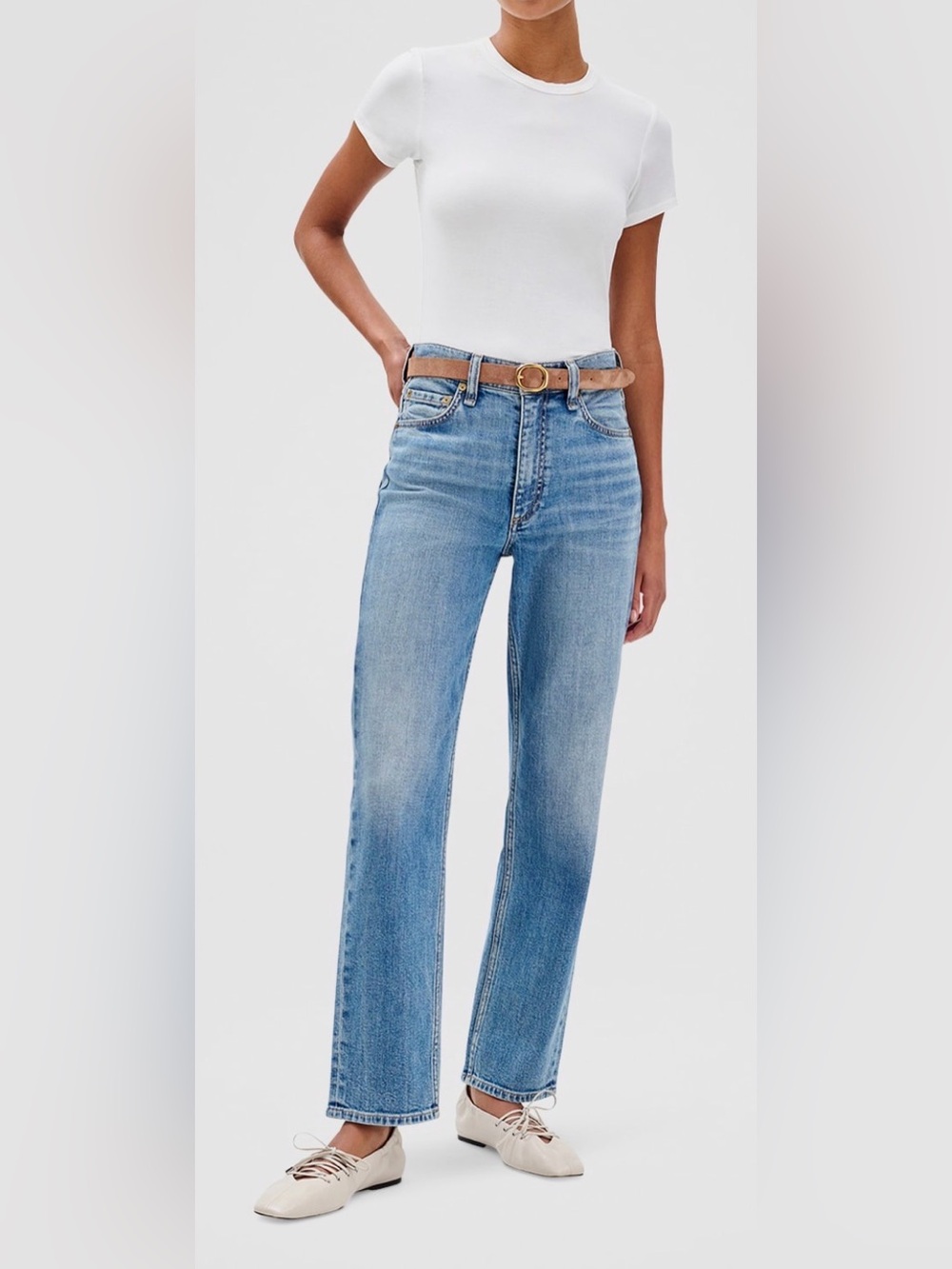 rag & bone Women's Harlow mid rise ankle Straight Leg Jeans in Light Blue